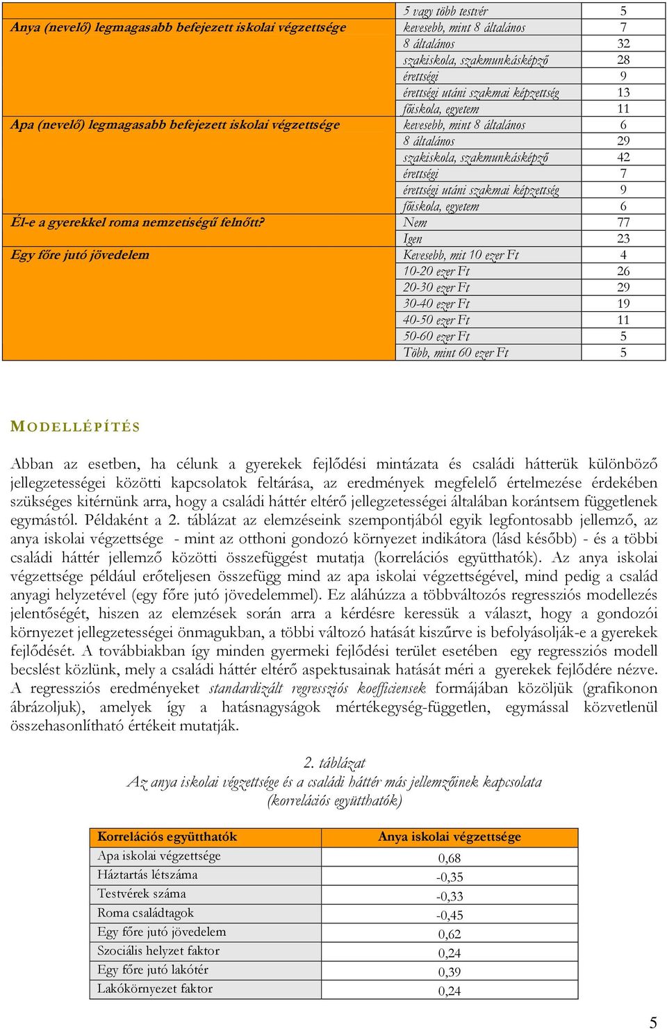 kevesebb, mint 8 általános 6 8 általános 29 szakiskola, szakmunkásképző 42 érettségi 7 érettségi utáni szakmai képzettség 9 főiskola, egyetem 6 Nem 77 Igen 23 Kevesebb, mit 10 ezer Ft 4 10-20 ezer Ft