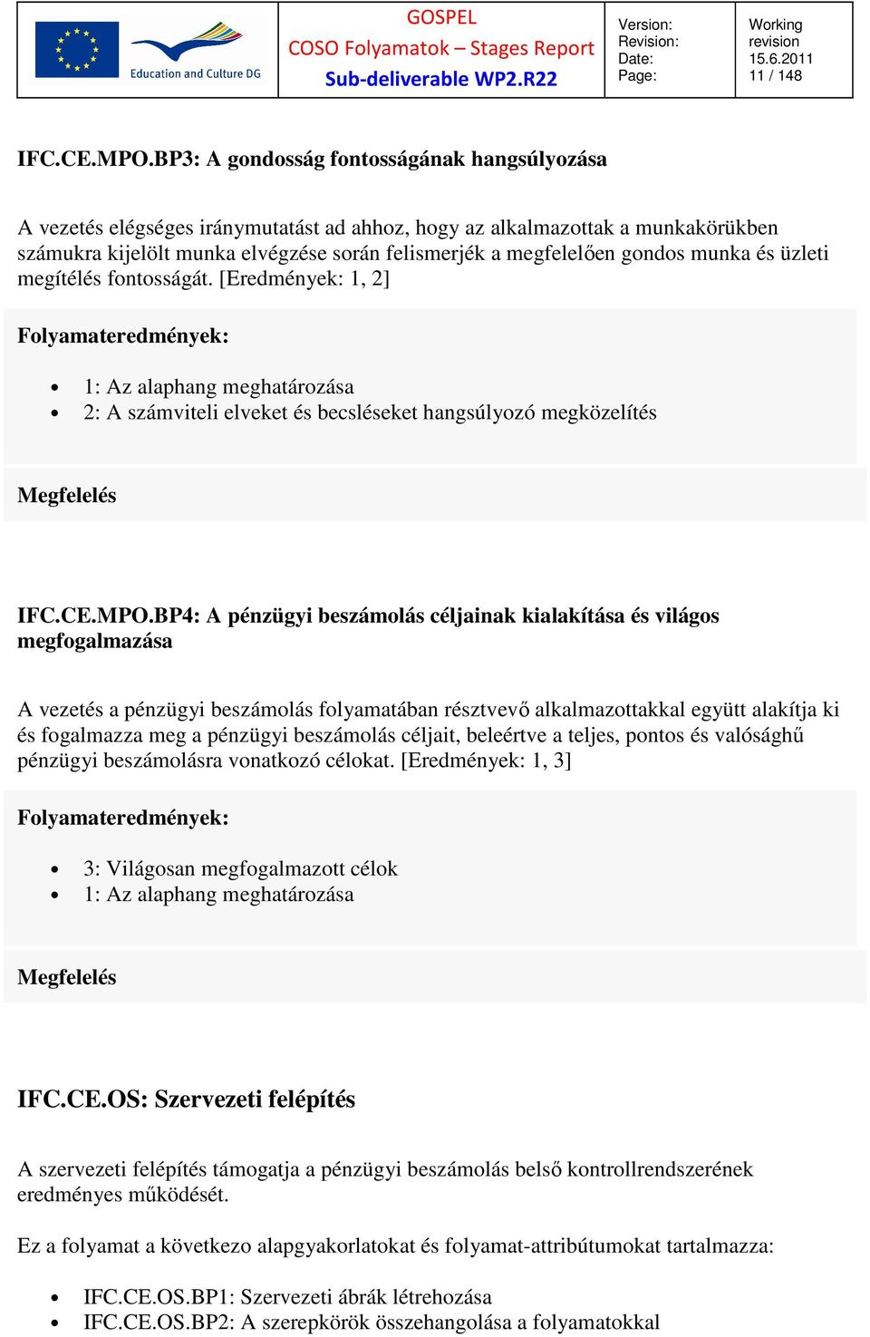 munka és üzleti megítélés fontosságát. [Eredmények: 1, 2] 1: Az alaphang meghatározása 2: A számviteli elveket és becsléseket hangsúlyozó megközelítés IFC.CE.MPO.