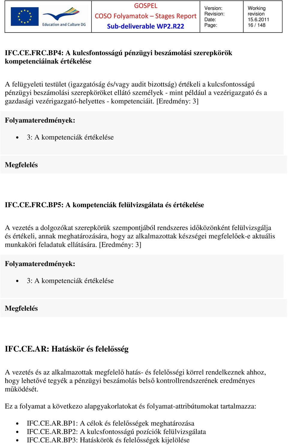 szerepköröket ellátó személyek - mint például a vezérigazgató és a gazdasági vezérigazgató-helyettes - kompetenciáit. [Eredmény: 3] 3: A kompetenciák értékelése IFC.CE.FRC.