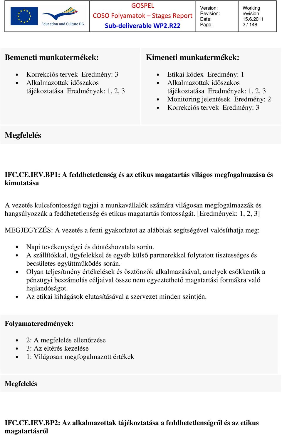 BP1: A feddhetetlenség és az etikus magatartás világos megfogalmazása és kimutatása A vezetés kulcsfontosságú tagjai a munkavállalók számára világosan megfogalmazzák és hangsúlyozzák a