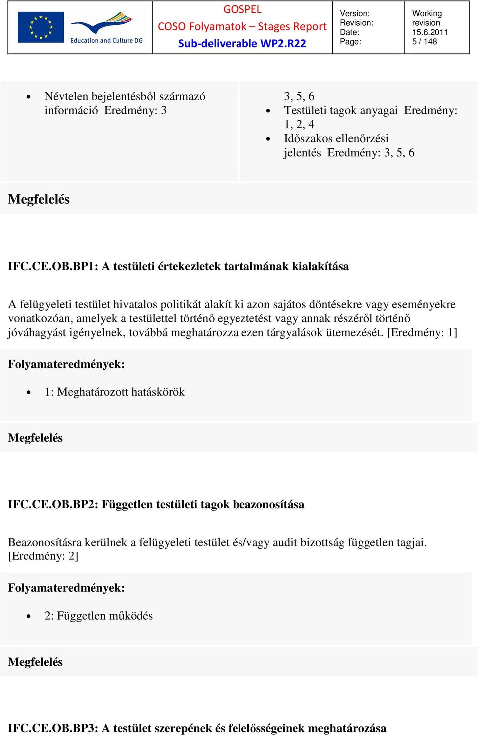 egyeztetést vagy annak részéről történő jóváhagyást igényelnek, továbbá meghatározza ezen tárgyalások ütemezését. [Eredmény: 1] 1: Meghatározott hatáskörök IFC.CE.OB.