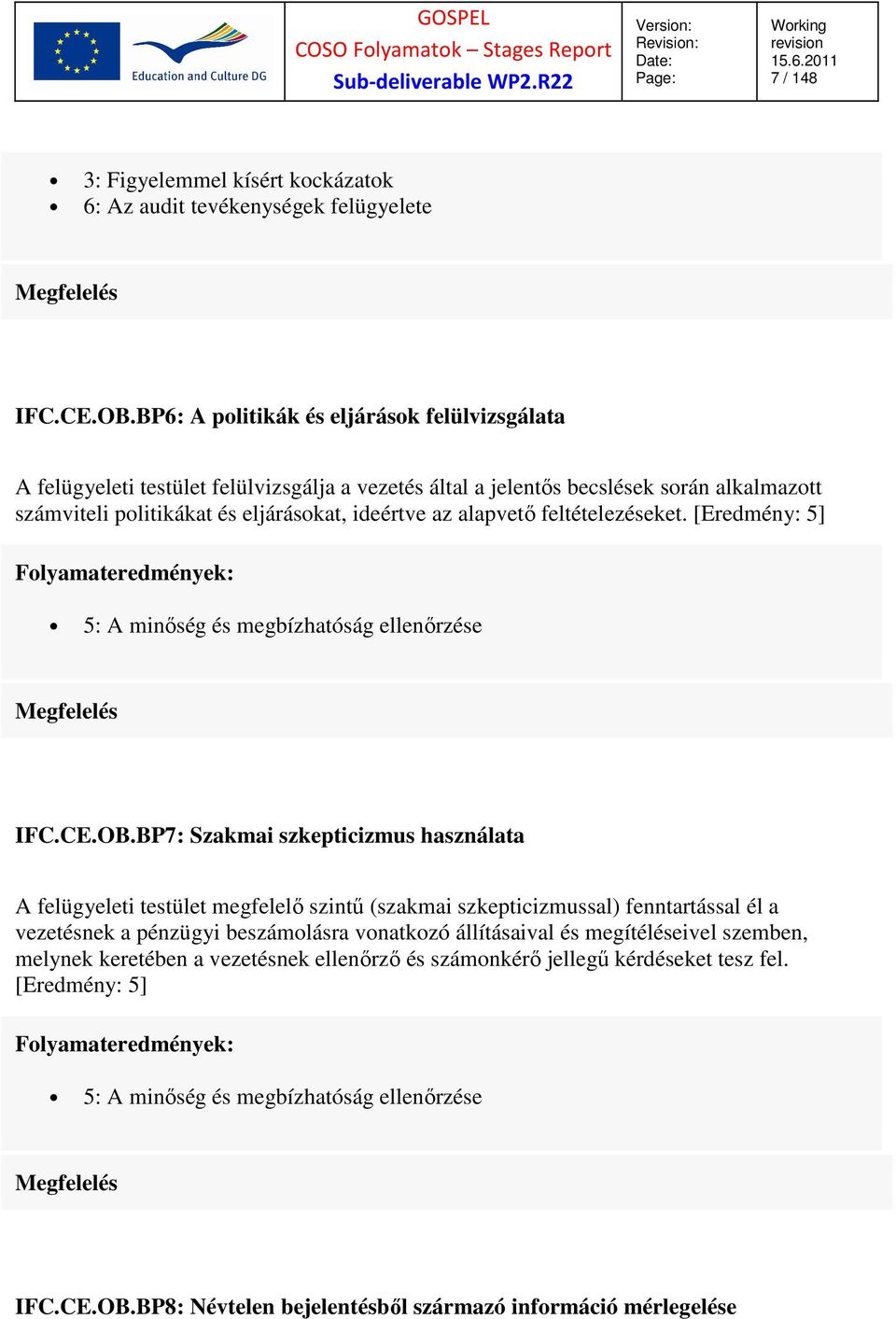 alapvető feltételezéseket. [Eredmény: 5] 5: A minőség és megbízhatóság ellenőrzése IFC.CE.OB.