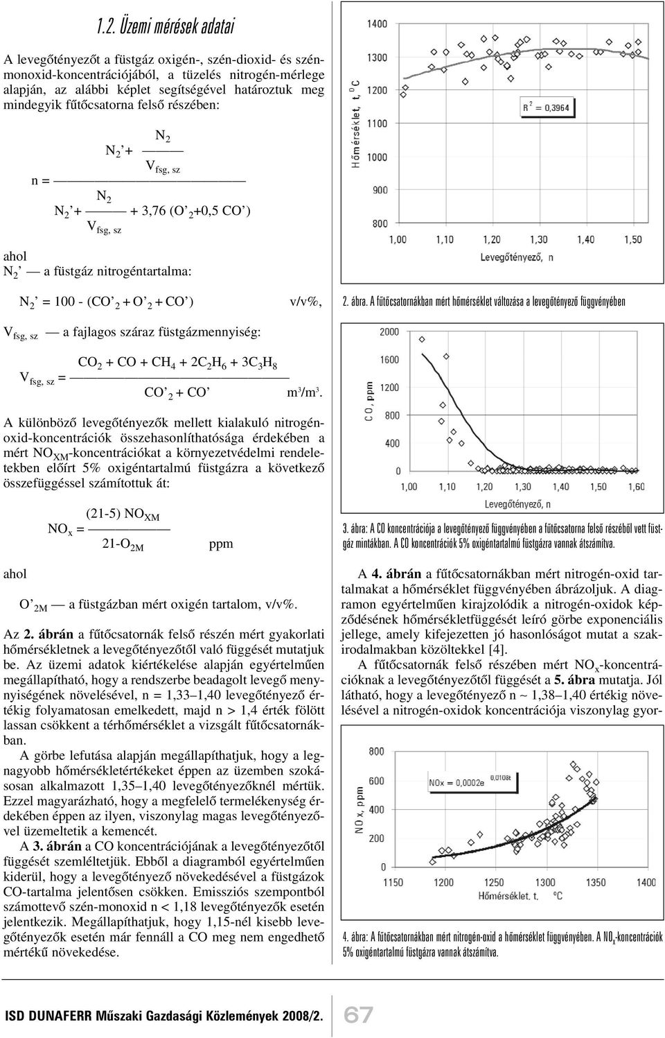 A fûtõcsatornákban mért hõmérséklet változása a levegõtényezõ függvényében V fsg, sz a fajlagos száraz füstgázmennyiség: CO 2 + CO + CH 4 + 2C 2 H 6 + 3C 3 H 8 V fsg, sz = CO 2 + CO m 3 /m 3.