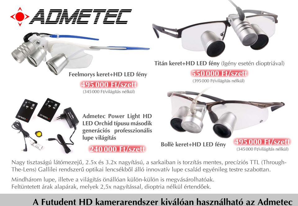 2x nagyítású, a sarkaiban is torzítás mentes, precíziós TTL (Through- The-Lens) Gallilei rendszerû optikai lencsékbôl álló innovatív lupe család egyénileg testre szabottan.