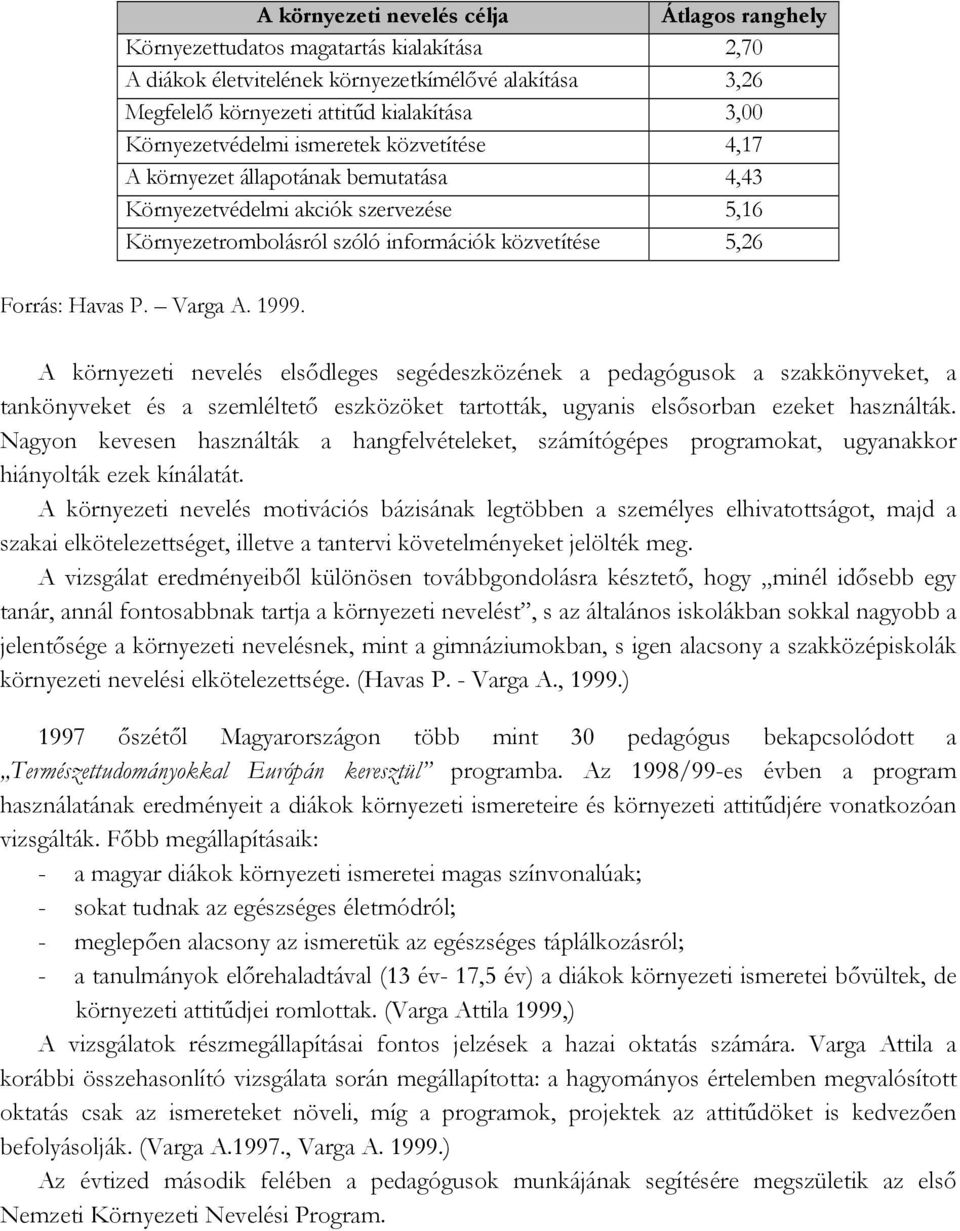 Varga A. 1999. A környezeti nevelés elsődleges segédeszközének a pedagógusok a szakkönyveket, a tankönyveket és a szemléltető eszközöket tartották, ugyanis elsősorban ezeket használták.