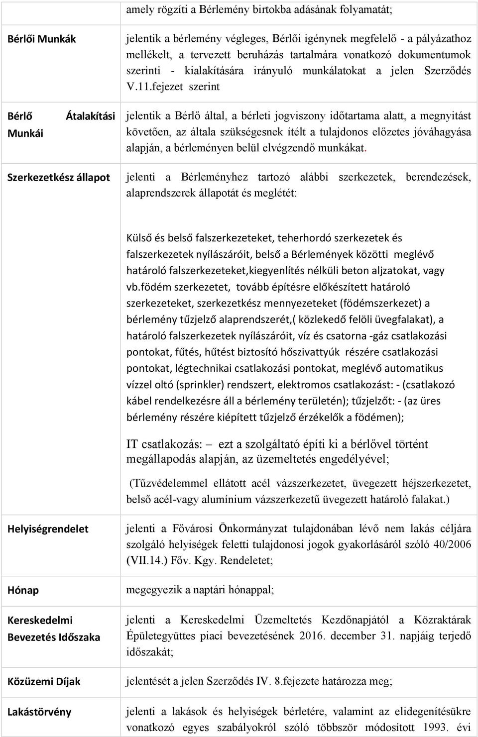 fejezet szerint Bérlő Munkái Átalakítási jelentik a Bérlő által, a bérleti jogviszony időtartama alatt, a megnyitást követően, az általa szükségesnek ítélt a tulajdonos előzetes jóváhagyása alapján,