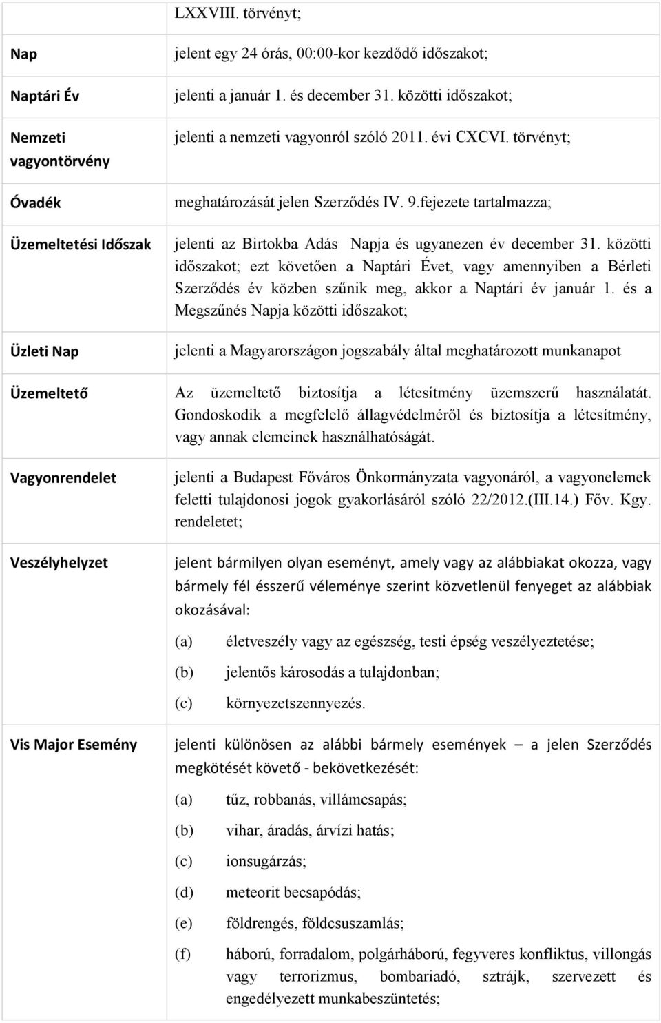 közötti időszakot; ezt követően a Naptári Évet, vagy amennyiben a Bérleti Szerződés év közben szűnik meg, akkor a Naptári év január 1.