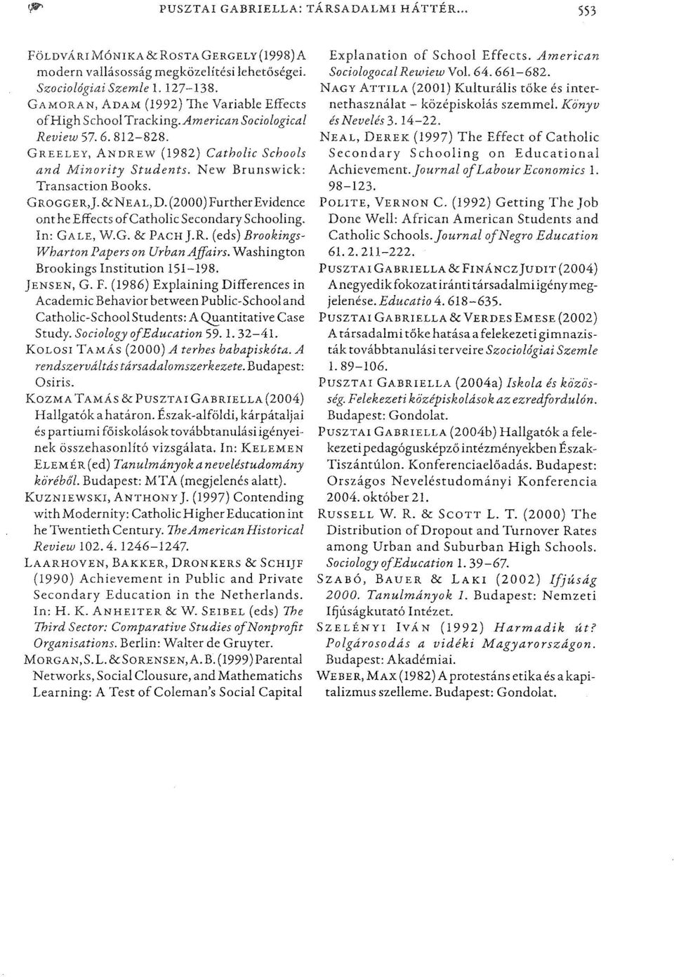 New Brunswick: Transaction Books. GROGGER,].&NEAL,D.(2000)FurtherEvidence onthe Effects ofcatholicsecondaryschooling. In: GALE, W.G. & PACHJ.R. (eds) Brookings Wharton Papers on Urban Affairs.