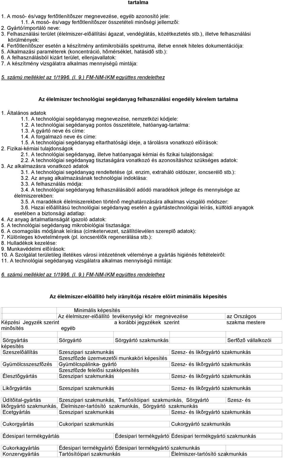 Fertõtlenítõszer esetén a készítmény antimikrobiális spektruma, illetve ennek hiteles dokumentációja: 5. Alkalmazási paraméterek (koncentráció, hõmérséklet, hatásidõ stb.): 6.