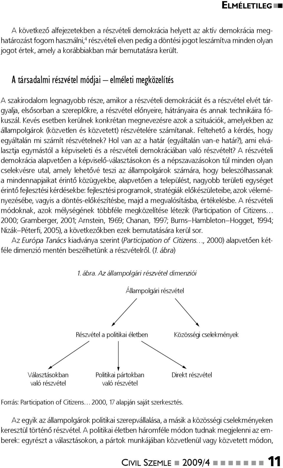 A társadalmi részvétel módjai elméleti megközelítés A szakirodalom legnagyobb része, amikor a részvételi demokráciát és a részvétel elvét tárgyalja, elsősorban a szereplőkre, a részvétel előnyeire,