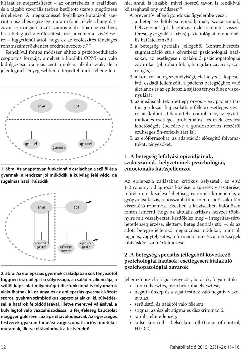 Az epilepsziás családjában sok tényezőtől függően (az epilepszia súlyossága, a család rezilienciája, a szülői kapcsolat milyensége) diszfunkcionális folyamatok alakulhatnak ki, az anya és az