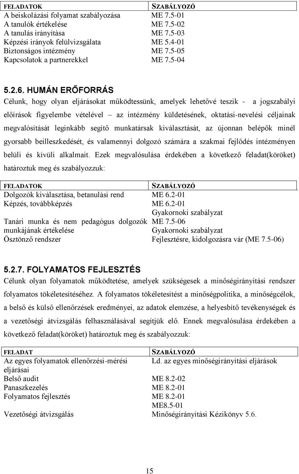 HUMÁN ERŐFORRÁS Célunk, hogy olyan eljárásokat működtessünk, amelyek lehetővé teszik - a jogszabályi előírások figyelembe vételével az intézmény küldetésének, oktatási-nevelési céljainak