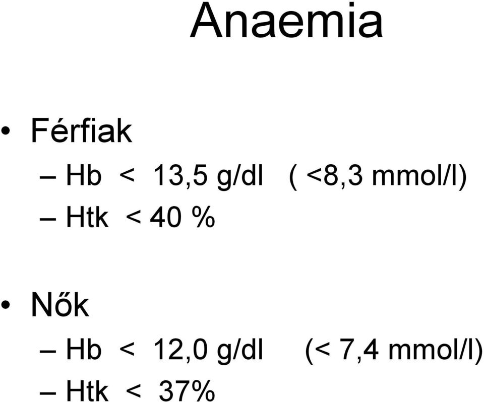 Htk < 40 % Nők Hb < 12,0