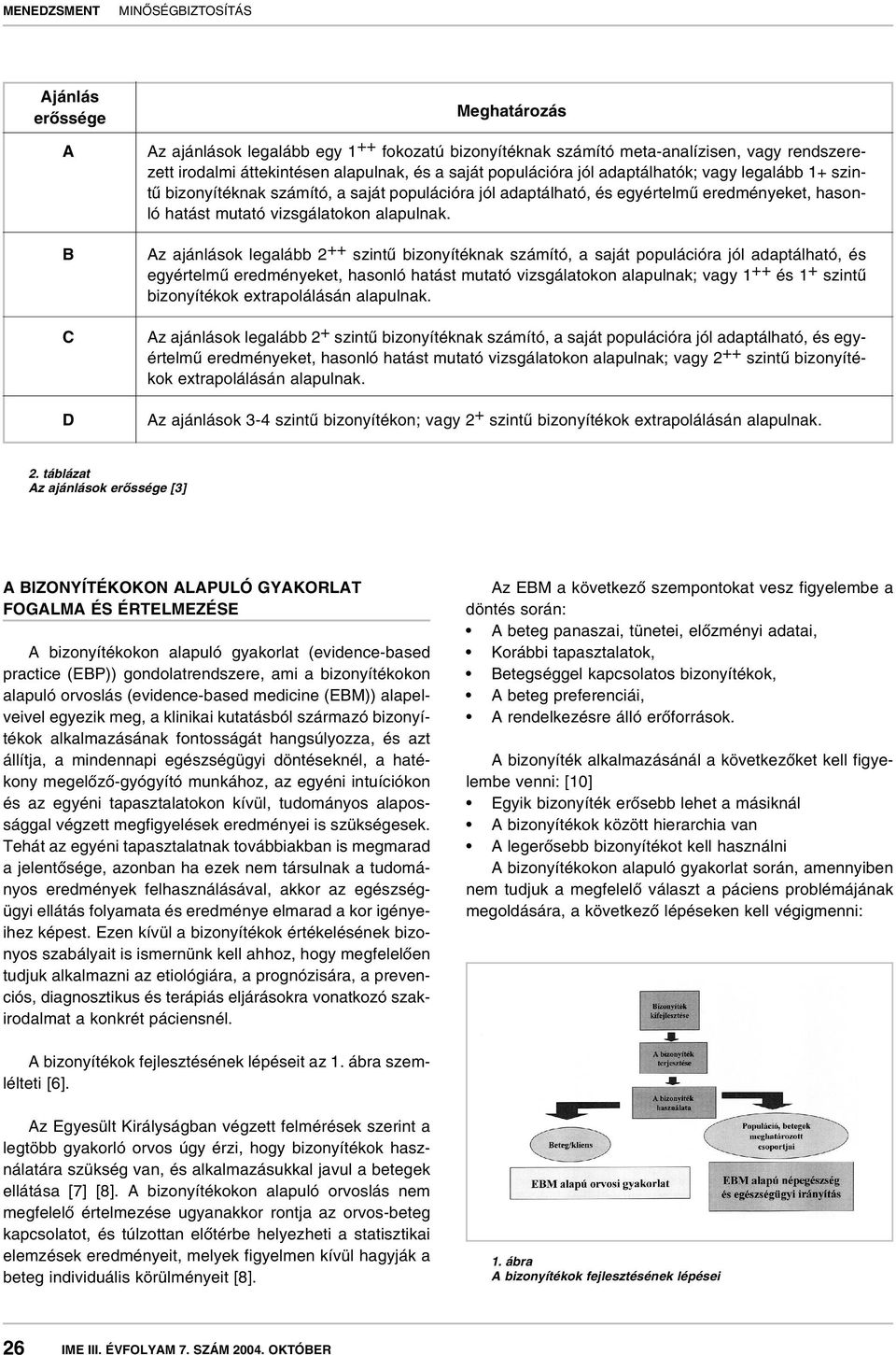 Az ajánlások legalább 2 ++ szintû bizonyítéknak számító, a saját populációra jól adaptálható, és egyértelmû eredményeket, hasonló hatást mutató vizsgálatokon alapulnak; vagy 1 ++ és 1 + szintû