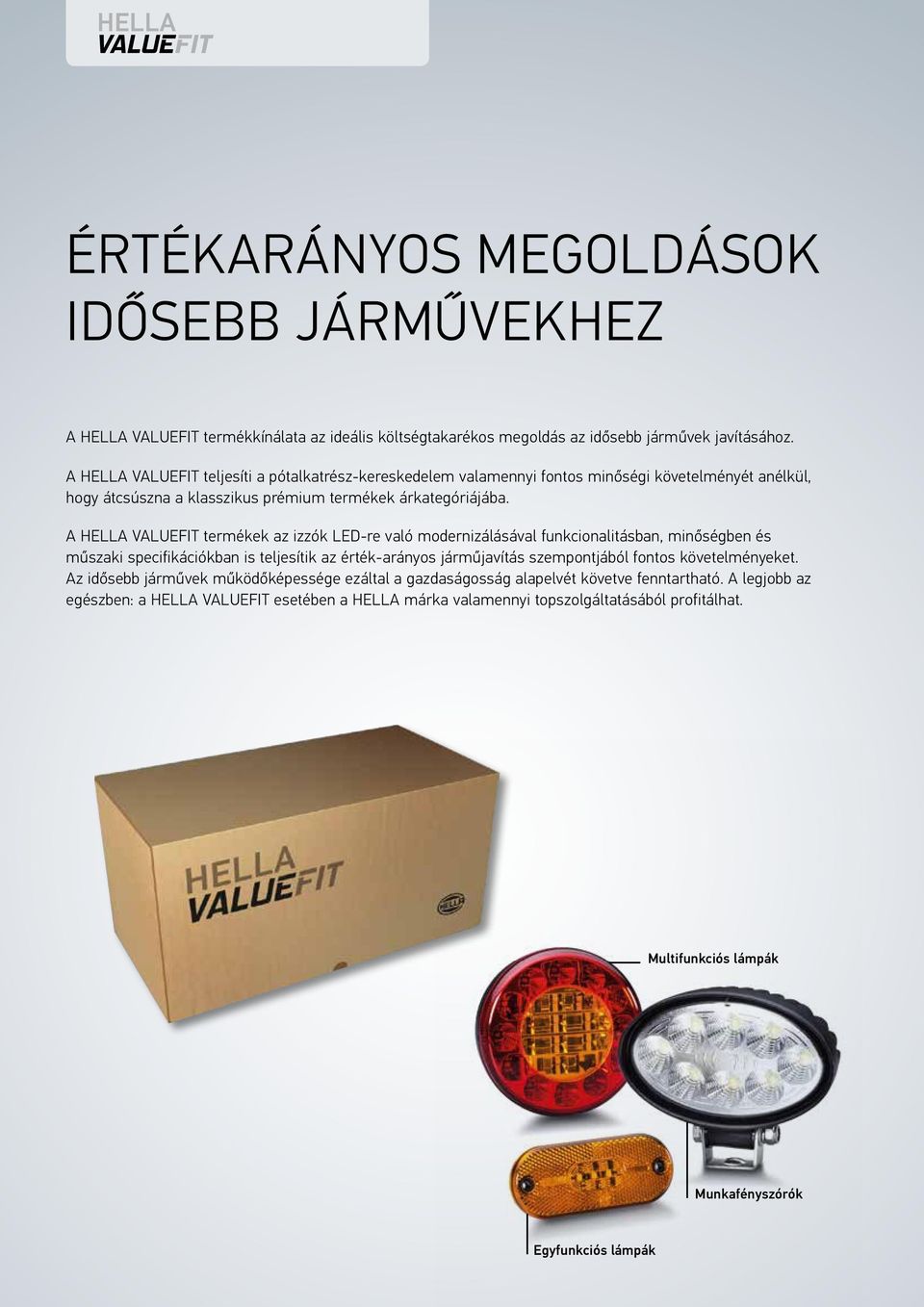 A HELLA VALUEFIT termékek az izzók LED-re való modernizálásával funkcionalitásban, minőségben és műszaki specifikációkban is teljesítik az érték-arányos járműjavítás szempontjából fontos