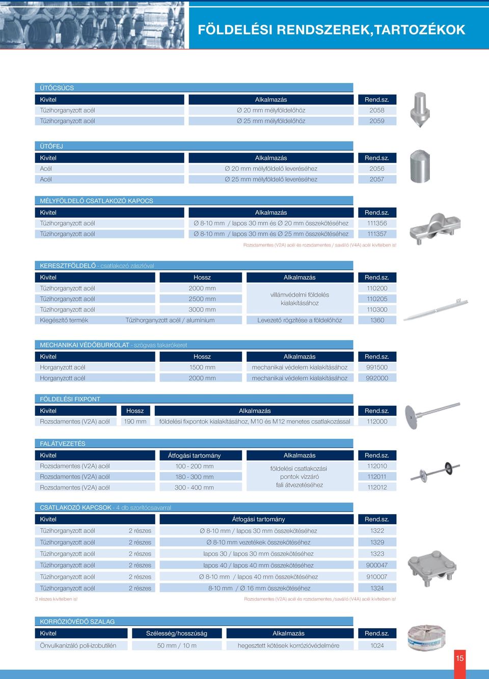 KERESZTFÖLDELŐ - csatlakozó zászlóval Hossz 2000 mm 2500 mm 3000 mm Kiegészítő termék / alumínium villámvédelmi földelés kialakításához Levezető rögzítése a földelőhöz 110200 110205 110300 1360