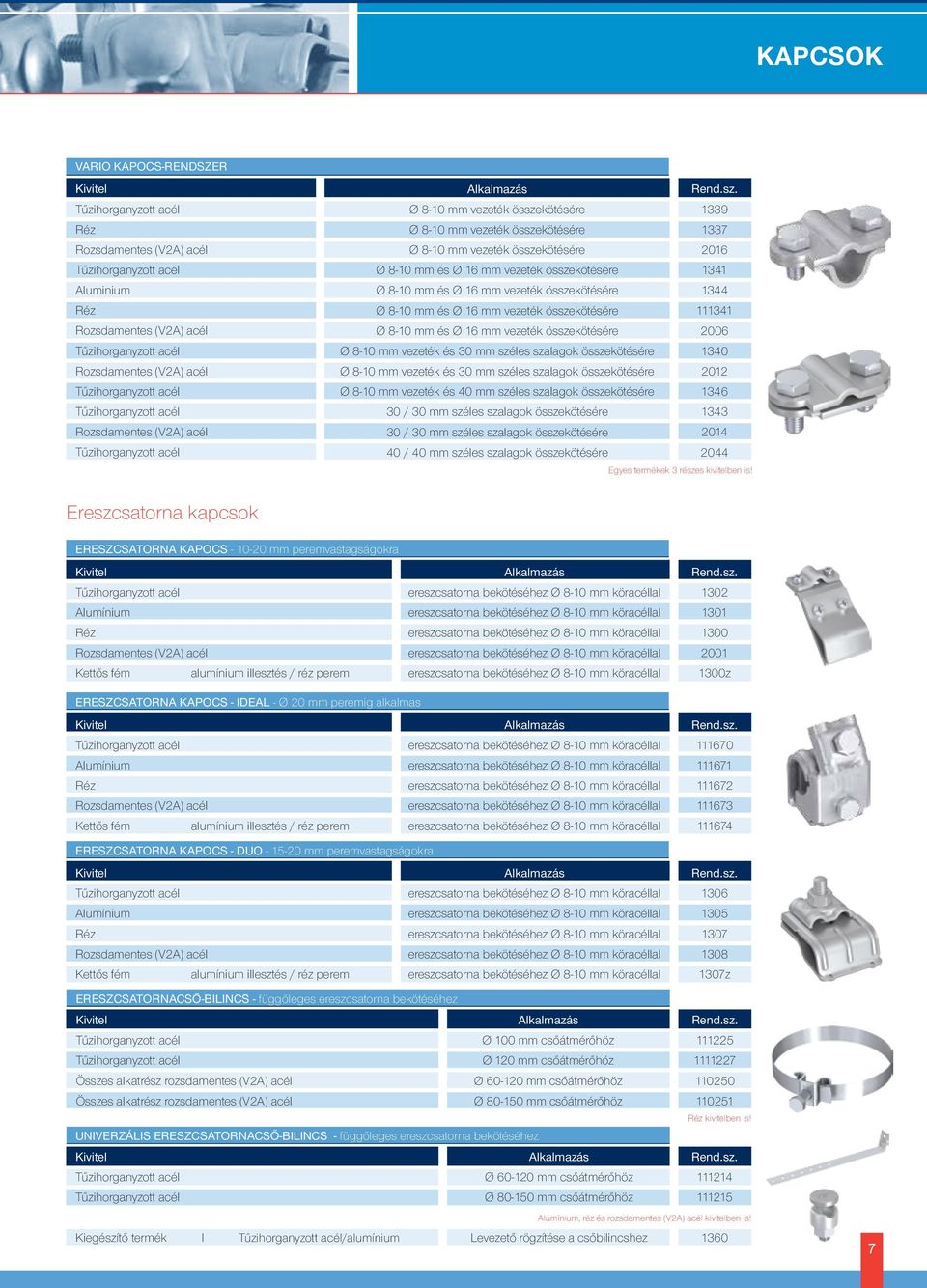 összekötésére 1340 Ø 8-10 mm vezeték és 30 mm széles szalagok összekötésére 2012 Ø 8-10 mm vezeték és 40 mm széles szalagok összekötésére 1346 30 / 30 mm széles szalagok összekötésére 1343 30 / 30 mm