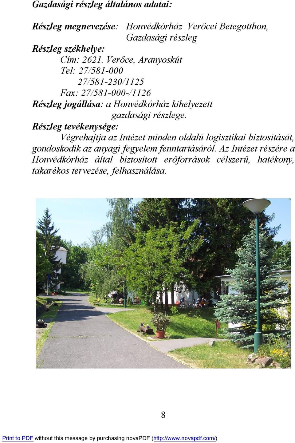 gazdasági részlege.