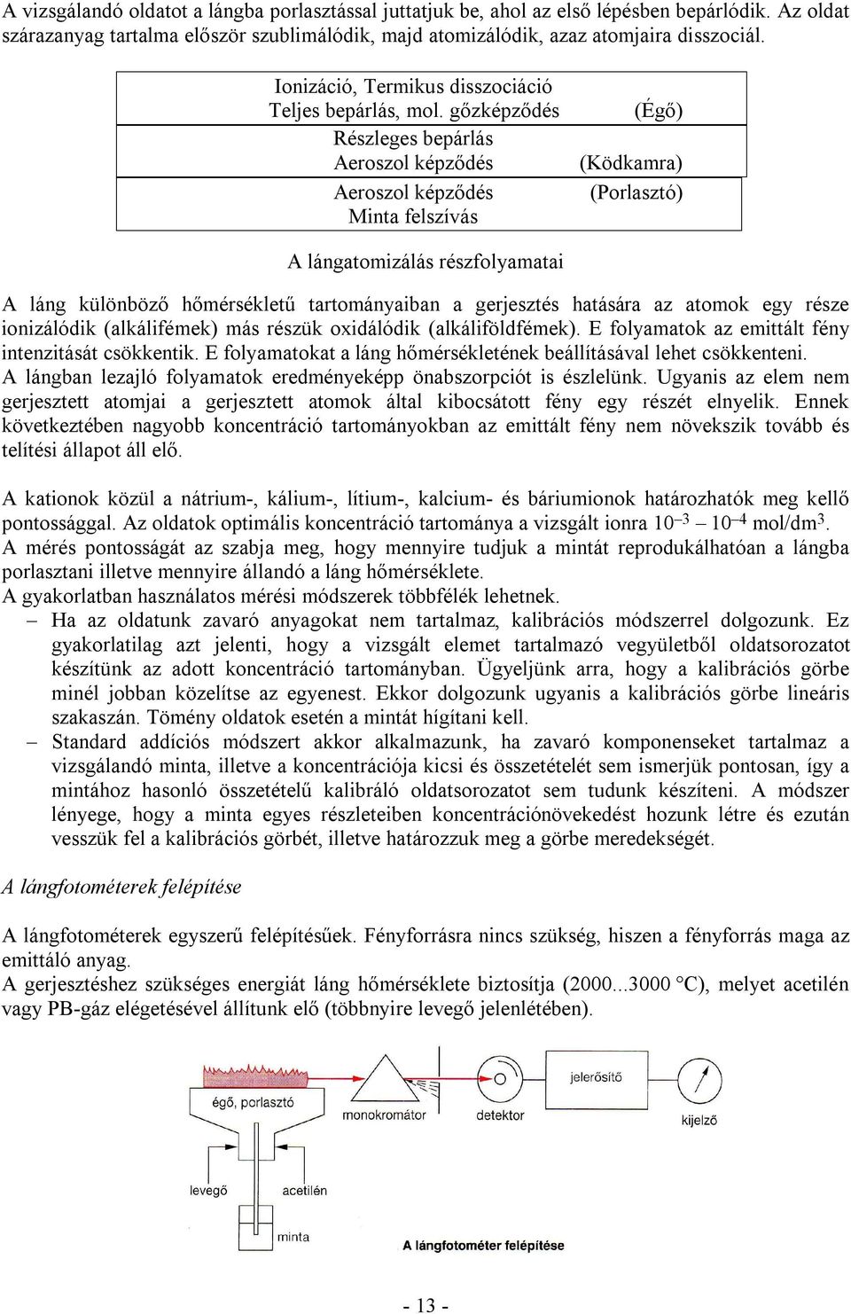 gőzképződés Részleges bepárlás Aeroszol képződés Aeroszol képződés Minta felszívás (Égő) (Ködkamra) (Porlasztó) A lángatomizálás részfolyamatai A láng különböző hőmérsékletű tartományaiban a