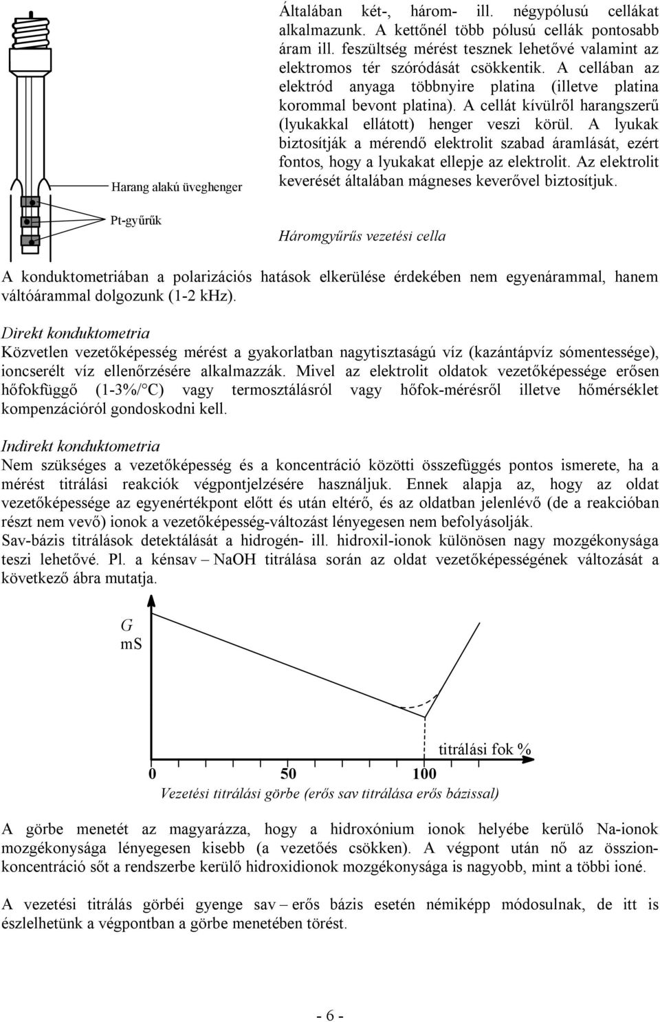 A cellát kívülről harangszerű (lyukakkal ellátott) henger veszi körül. A lyukak biztosítják a mérendő elektrolit szabad áramlását, ezért fontos, hogy a lyukakat ellepje az elektrolit.