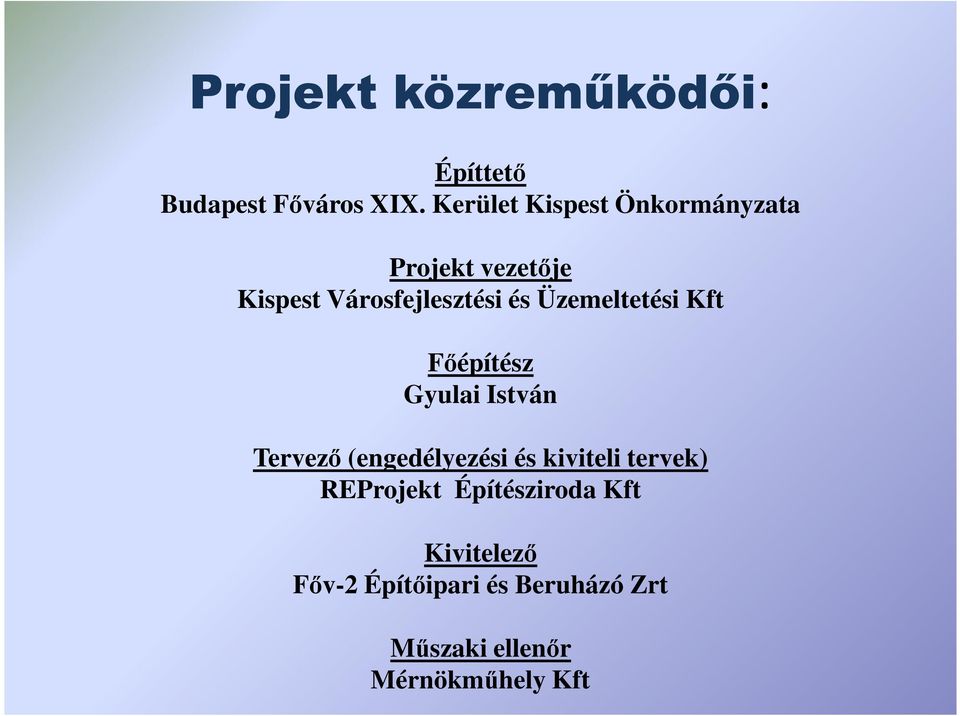 Üzemeltetési Kft Fıépítész Gyulai István Tervezı (engedélyezési és kiviteli