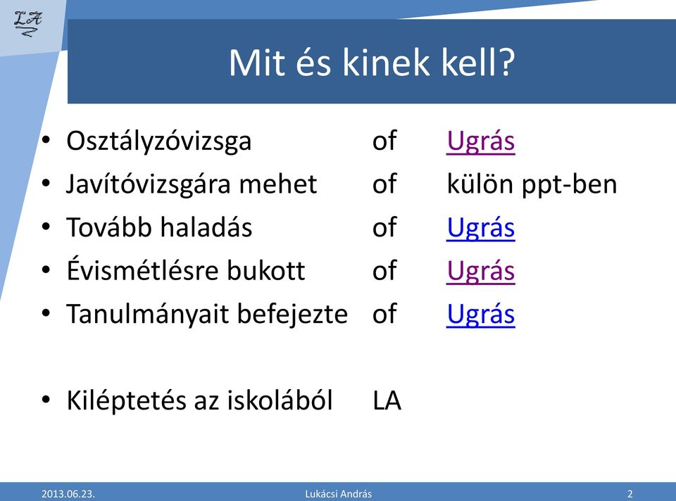 ppt-ben Tovább haladás of Ugrás Évismétlésre bukott of