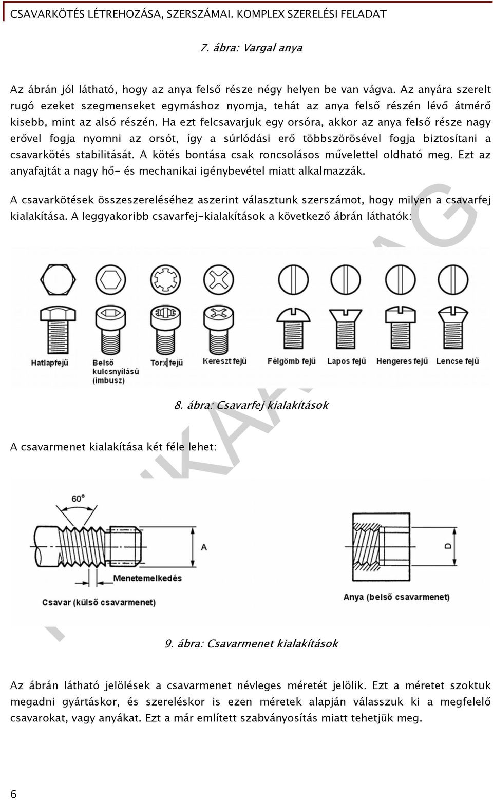 Ha ezt felcsavarjuk egy orsóra, akkor az anya felső része nagy erővel fogja nyomni az orsót, így a súrlódási erő többszörösével fogja biztosítani a csavarkötés stabilitását.