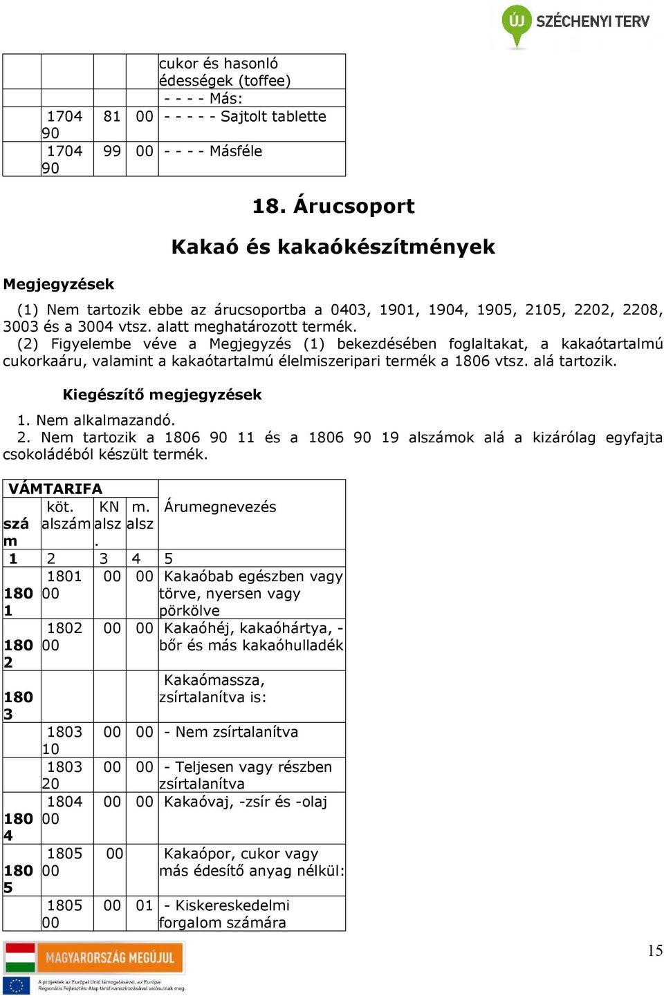 (2) Figyelembe véve a Megjegyzés (1) bekezdésében foglaltakat, a kakaótartalmú cukorkaáru, valamint a kakaótartalmú élelmiszeripari termék a 1806 vtsz. alá tartozik. Kiegészítő megjegyzések 1.