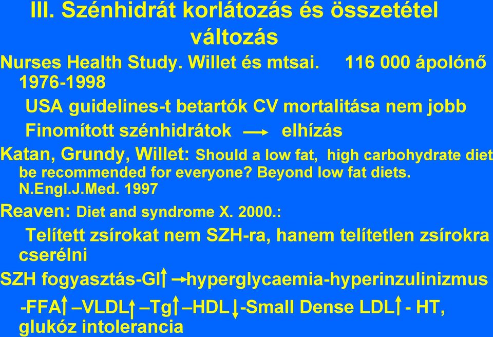 Should a low fat, high carbohydrate diet be recommended for everyone? Beyond low fat diets. N.Engl.J.Med.