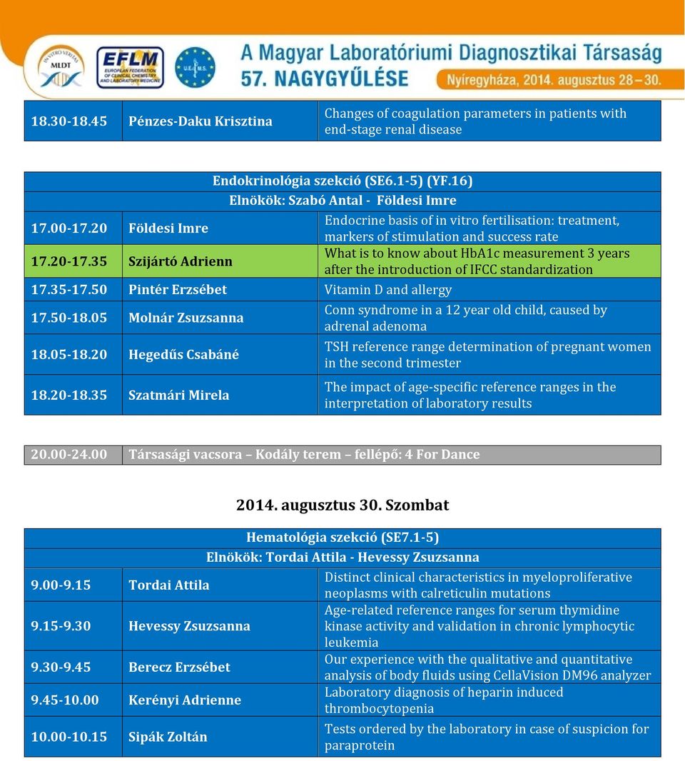 35 Szijártó Adrienn What is to know about HbA1c measurement 3 years after the introduction of IFCC standardization 17.35-17.50 Pintér Erzsébet Vitamin D and allergy 17.50-18.05 Molnár Zsuzsanna 18.