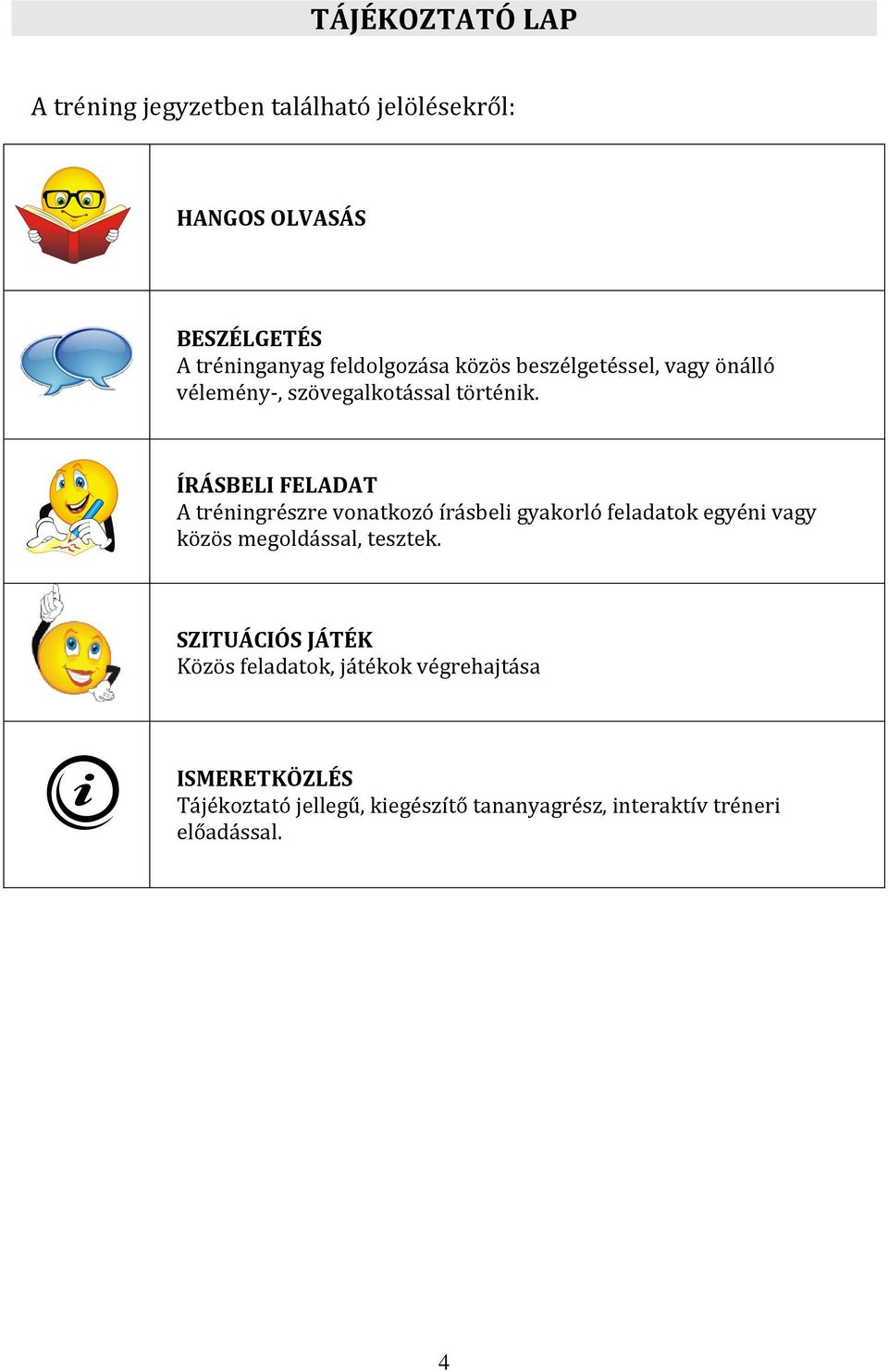 ÍRÁSBELI FELADAT A tréningrészre vonatkozó írásbeli gyakorló feladatok egyéni vagy közös megoldással, tesztek.