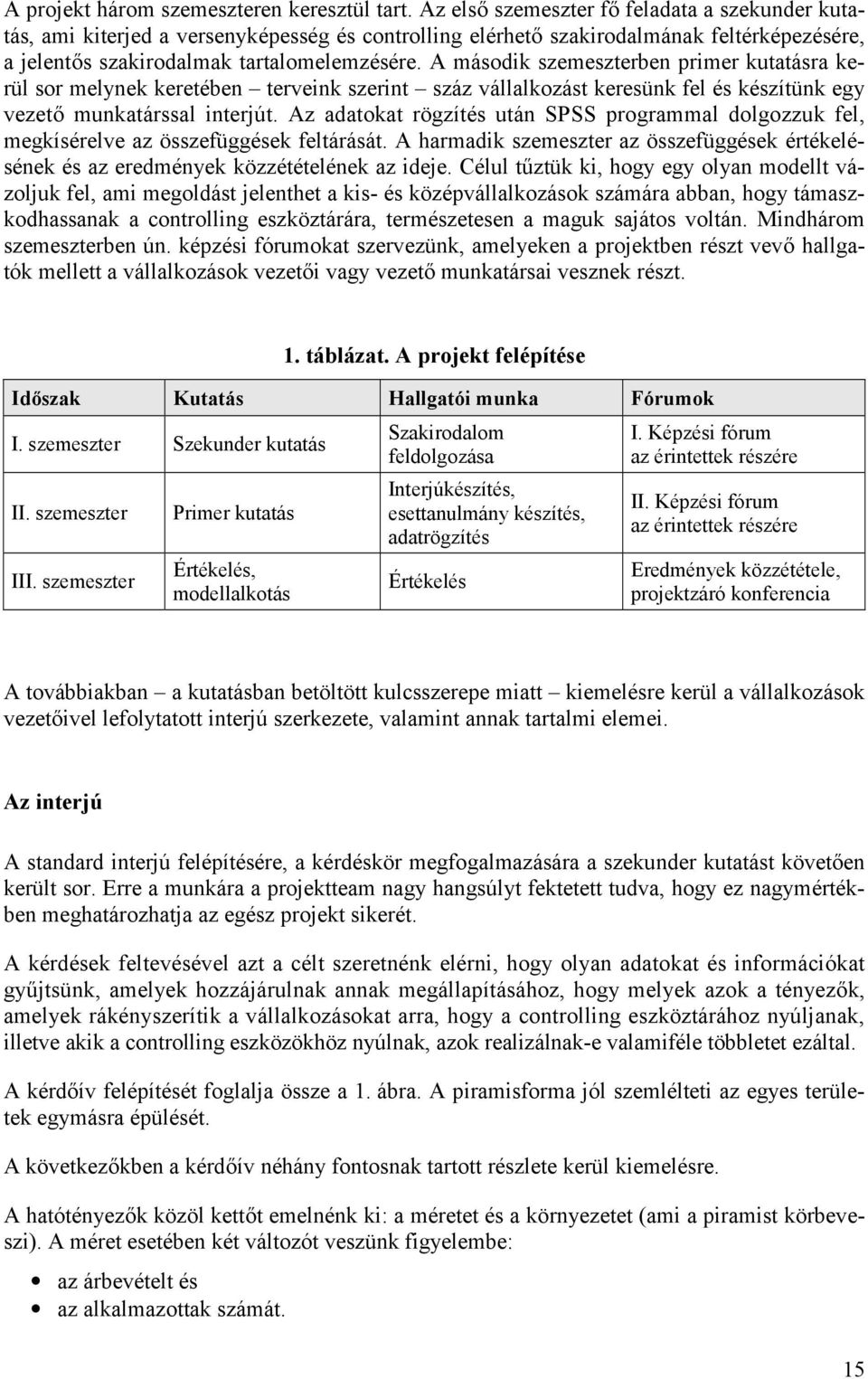 Az adatokat rögzítés után SPSS programmal dolgozzuk fel, megkísérelve az összefüggések feltárását. A harmadik szemeszter az összefüggések értékelésének és az eredmények közzétételének az ideje.