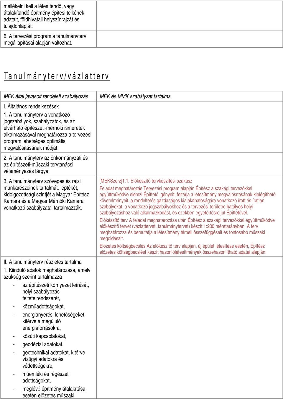 A tanulmányterv a vonatkozó jogszabályok, szabályzatok, és az elvárható építészeti-mérnöki ismeretek alkalmazásával meghatározza a tervezési program lehetséges optimális megvalósításának módját. 2.