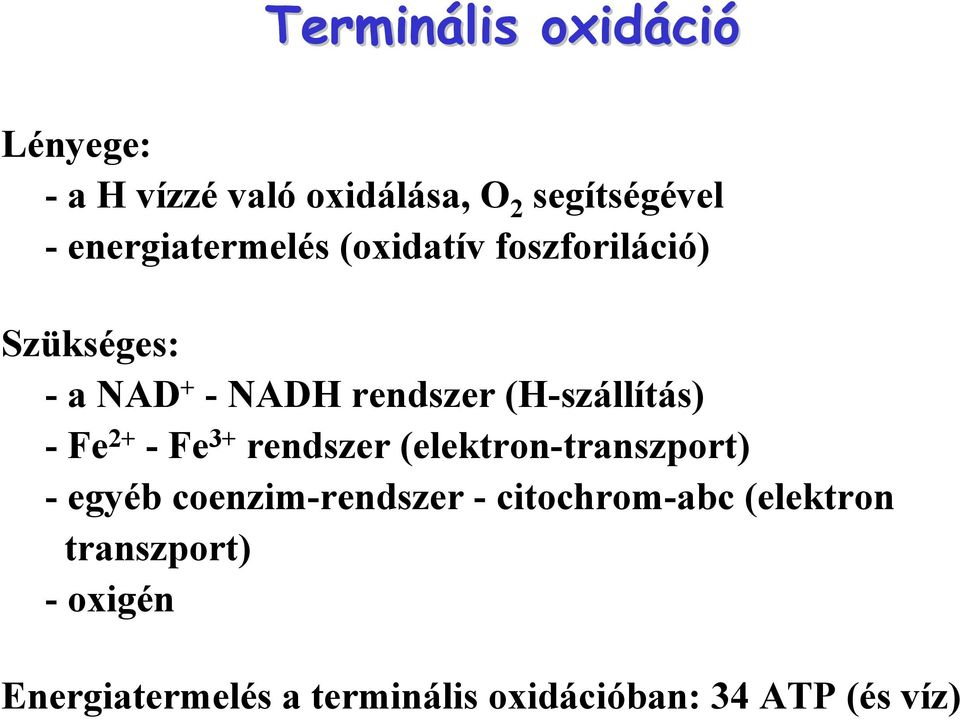 (H-szállítás) -Fe 2+ -Fe 3+ rendszer (elektron-transzport) - egyéb coenzim-rendszer -