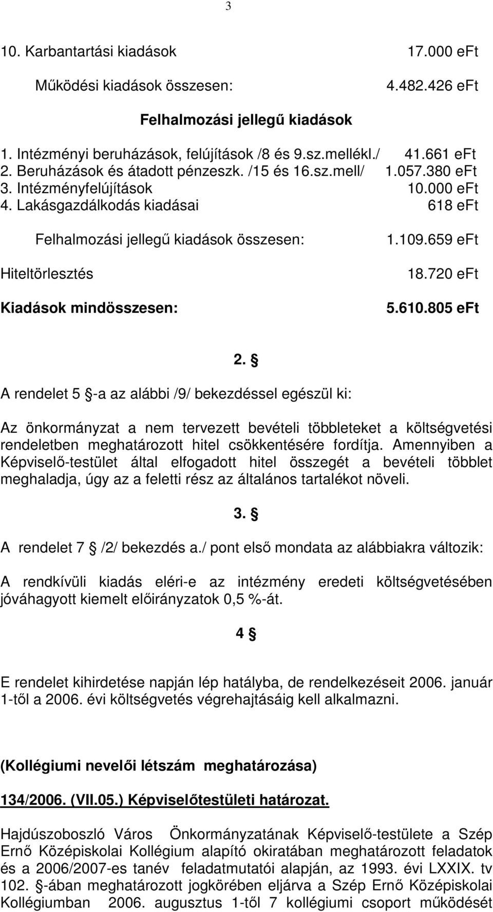 Lakásgazdálkodás kiadásai 618 eft Felhalmozási jellegű kiadások összesen: Hiteltörlesztés Kiadások mindösszesen: 1.109.659 eft 18.720 eft 5.610.805 eft 2.