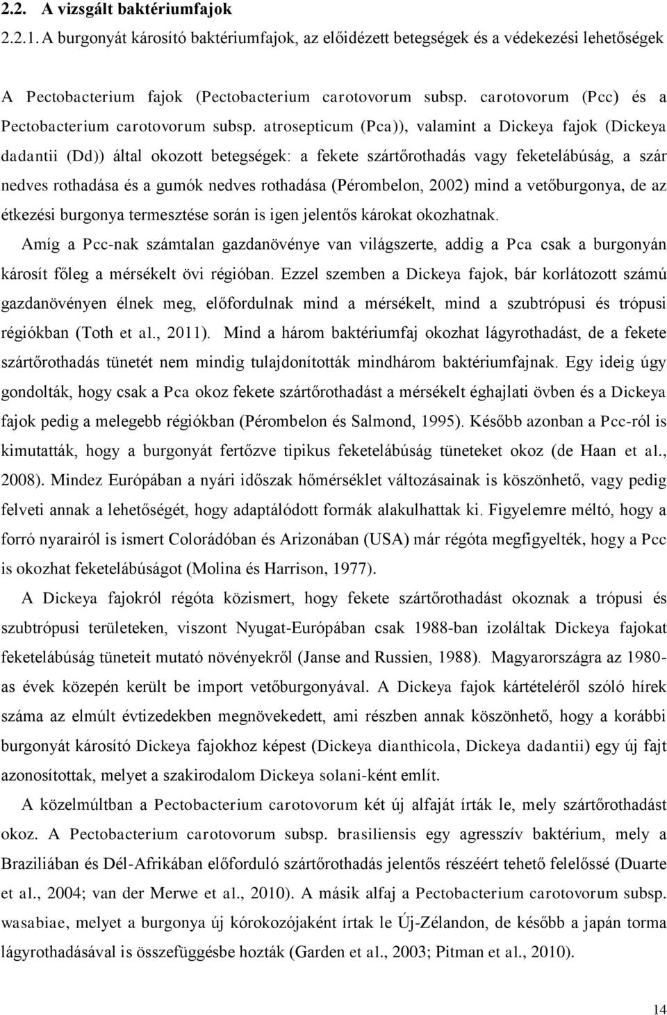 atrosepticum (Pca)), valamint a Dickeya fajok (Dickeya dadantii (Dd)) által okozott betegségek: a fekete szártőrothadás vagy feketelábúság, a szár nedves rothadása és a gumók nedves rothadása