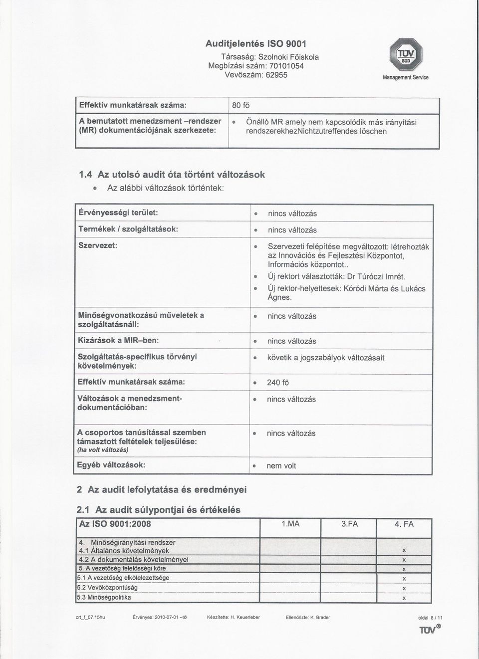 Az alábbi változások történtek: Érvényességi terület:. nincsváltozás TermékekI szolgáltatások:. nincsváltozás Szervezet:.