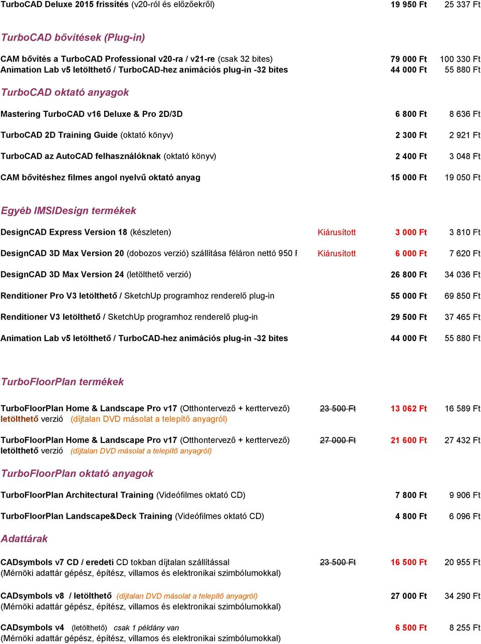 Guide (oktató könyv) 2 300 Ft 2 921 Ft TurboCAD az AutoCAD felhasználóknak (oktató könyv) 2 400 Ft 3 048 Ft CAM bővítéshez filmes angol nyelvű oktató anyag 15 000 Ft 19 050 Ft Egyéb IMSIDesign