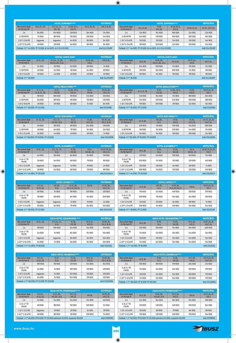 000, AI 2-13 é.33.000 kód: ELLOSURF HOTEL SURFMAR**** ak VI.26.,VII.3., IX.4.,11.,18. VIII. 28. VIII.21. VII.10.,17.,24. VII.31., VIII.7.,14. 2 á 134 900 154 900 189 900 214 900 224 900 3.