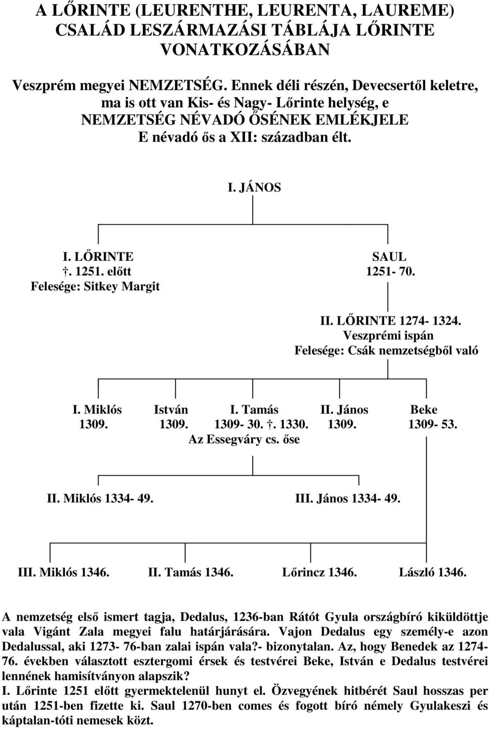 elıtt 1251-70. Felesége: Sitkey Margit II. LİRINTE 1274-1324. Veszprémi ispán Felesége: Csák nemzetségbıl való I. Miklós István I. Tamás II. János Beke 1309. 1309. 1309-30.. 1330. 1309. 1309-53.