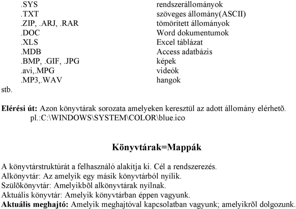 könyvtárak sorozata amelyeken keresztül az adott állomány elérhetõ. pl.:c:\windows\system\color\blue.