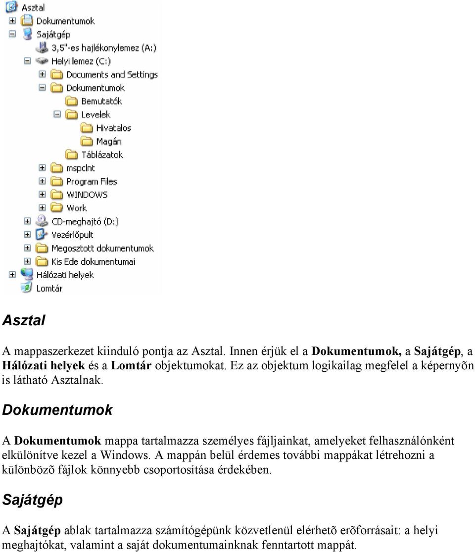 Dokumentumok A Dokumentumok mappa tartalmazza személyes fájljainkat, amelyeket felhasználónként elkülönítve kezel a Windows.