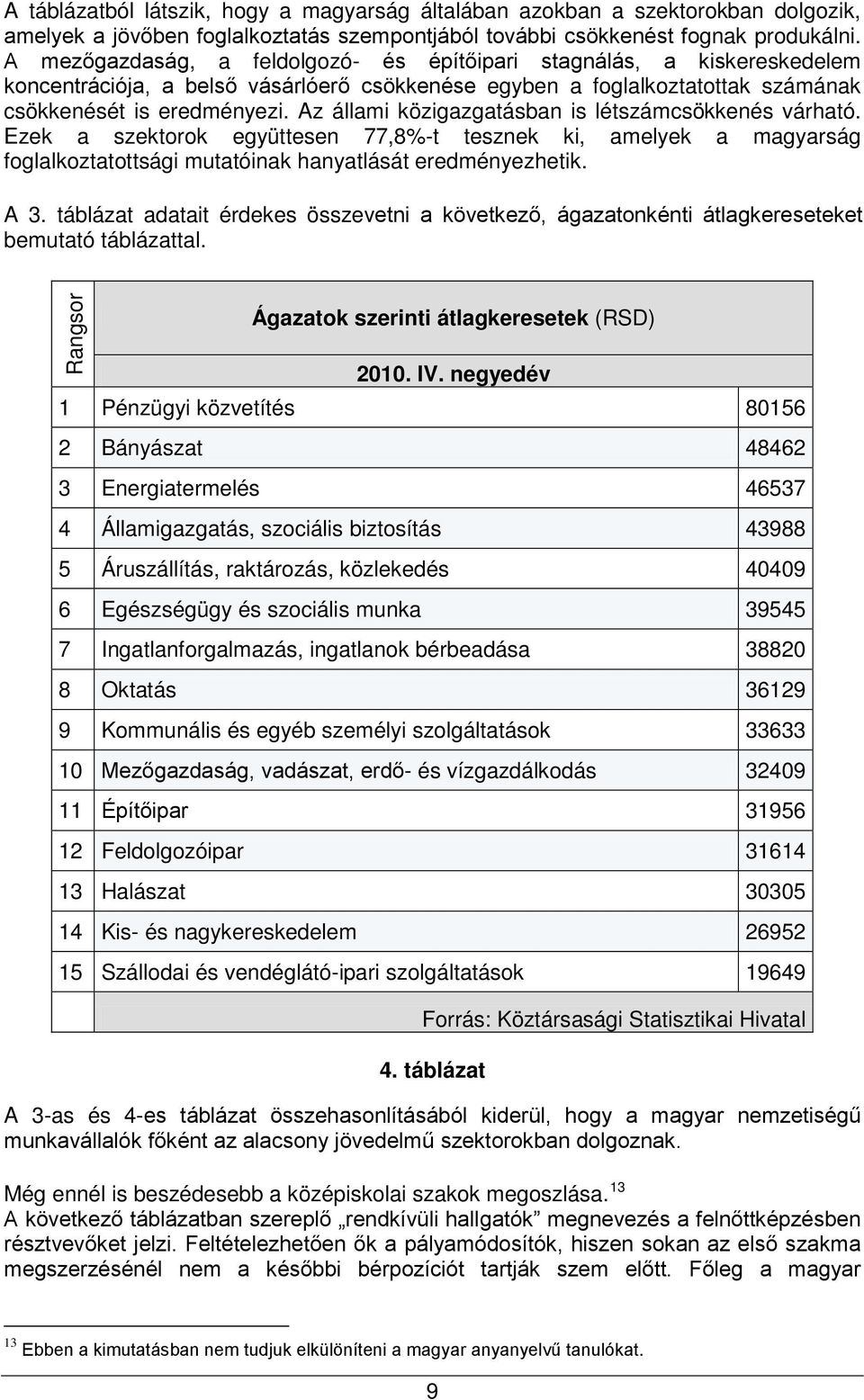 Az állami közigazgatásban is létszámcsökkenés várható. Ezek a szektorok együttesen 77,8%-t tesznek ki, amelyek a magyarság foglalkoztatottsági mutatóinak hanyatlását eredményezhetik. A 3.