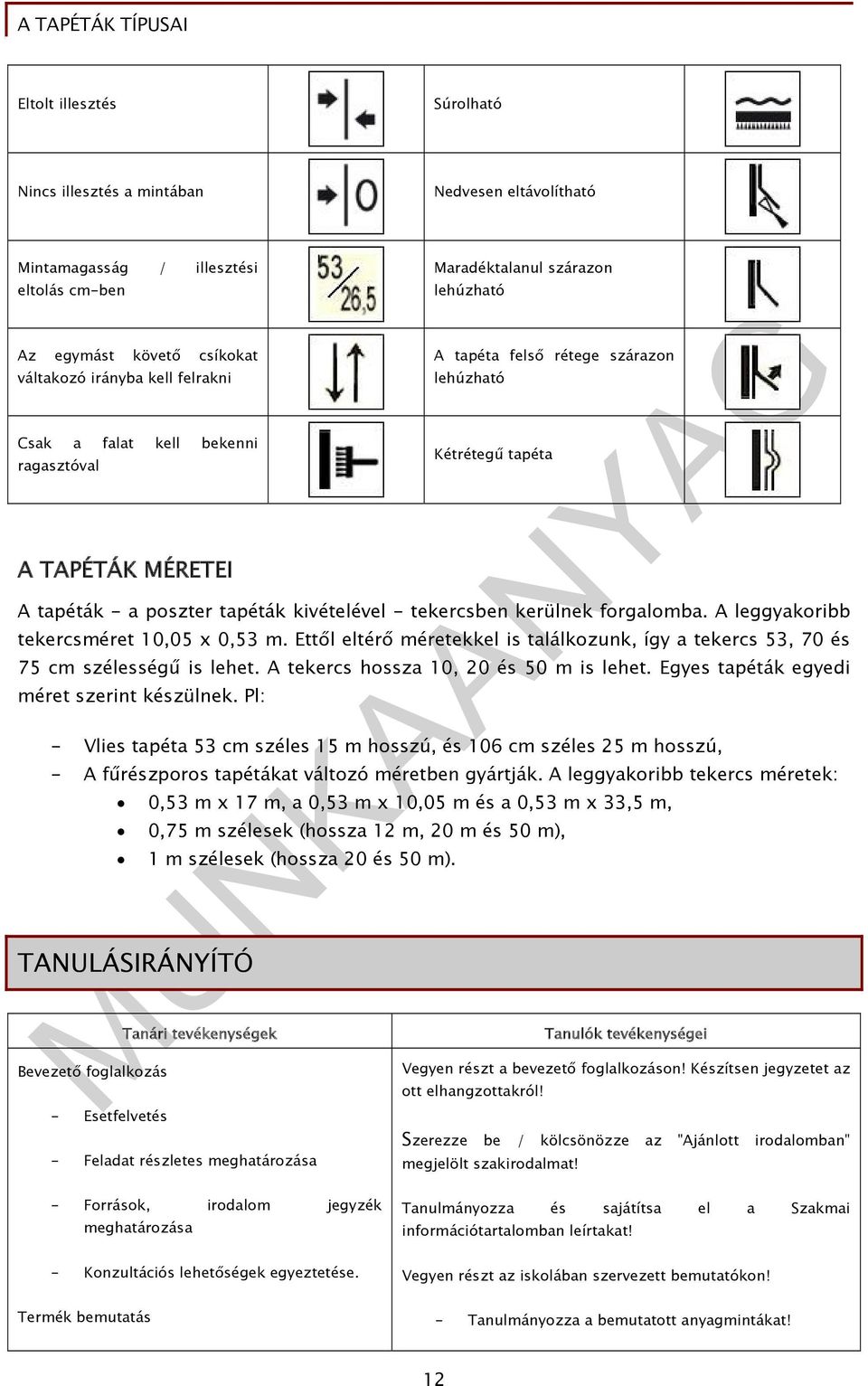 forgalomba. A leggyakoribb tekercsméret 10,05 x 0,53 m. Ettől eltérő méretekkel is találkozunk, így a tekercs 53, 70 és 75 cm szélességű is lehet. A tekercs hossza 10, 20 és 50 m is lehet.