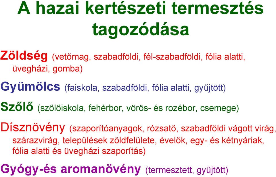 és rozébor, csemege) Dísznövény (szaporítóanyagok, rózsatő, szabadföldi vágott virág, szárazvirág, települések