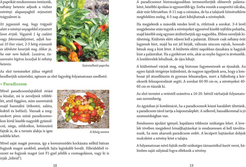 Leszűrve, tízszeresére hígítva locsoljuk ki néhány hetente. Az első terméseket július végétől kezdhetjük szüretelni, egészen az első fagyokig folyamatosan szedhető.