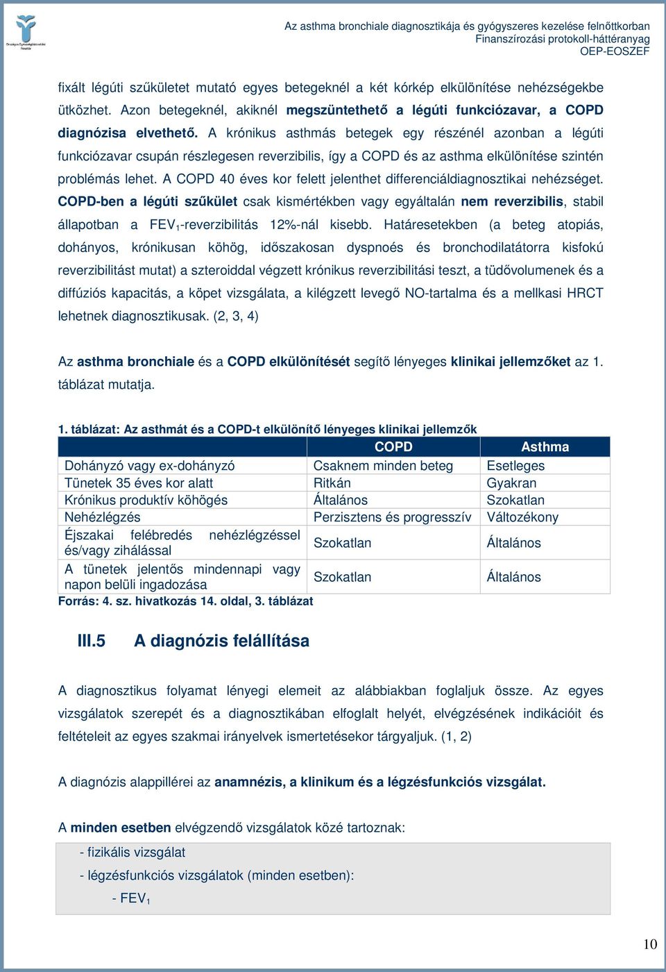 A COPD 40 éves kor felett jelenthet differenciáldiagnosztikai nehézséget.