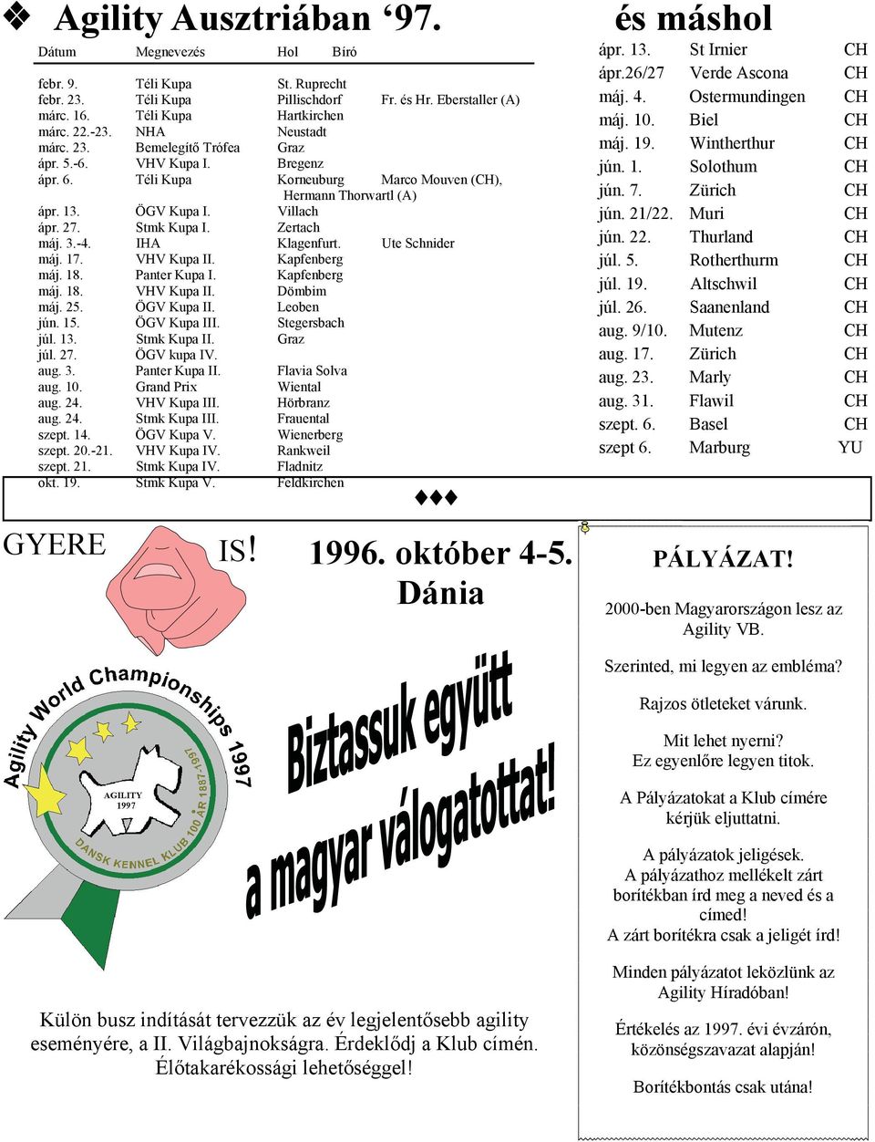 Zertach máj. 3.-4. IHA Klagenfurt. Ute Schnider máj. 17. VHV Kupa II. Kapfenberg máj. 18. Panter Kupa I. Kapfenberg máj. 18. VHV Kupa II. Dömbim máj. 25. ÖGV Kupa II. Leoben jún. 15. ÖGV Kupa III.