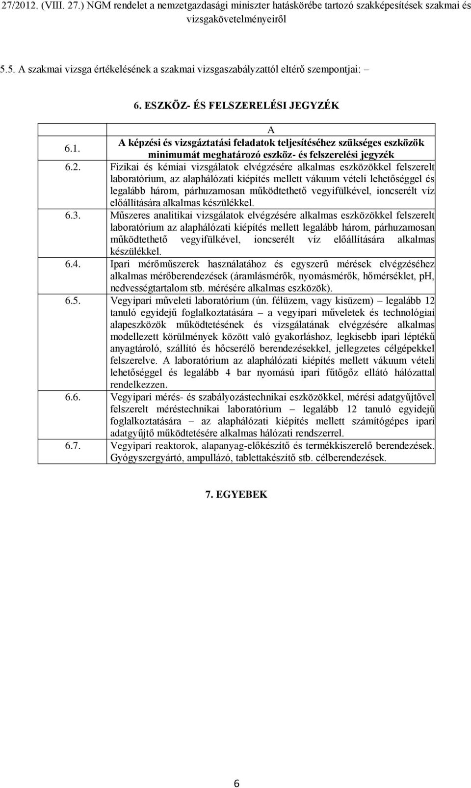 Fizikai és kémiai vizsgálatok elvégzésére alkalmas eszközökkel felszerelt laboratórium, az alaphálózati kiépítés mellett vákuum vételi lehetőséggel és legalább három, párhuzamosan működtethető