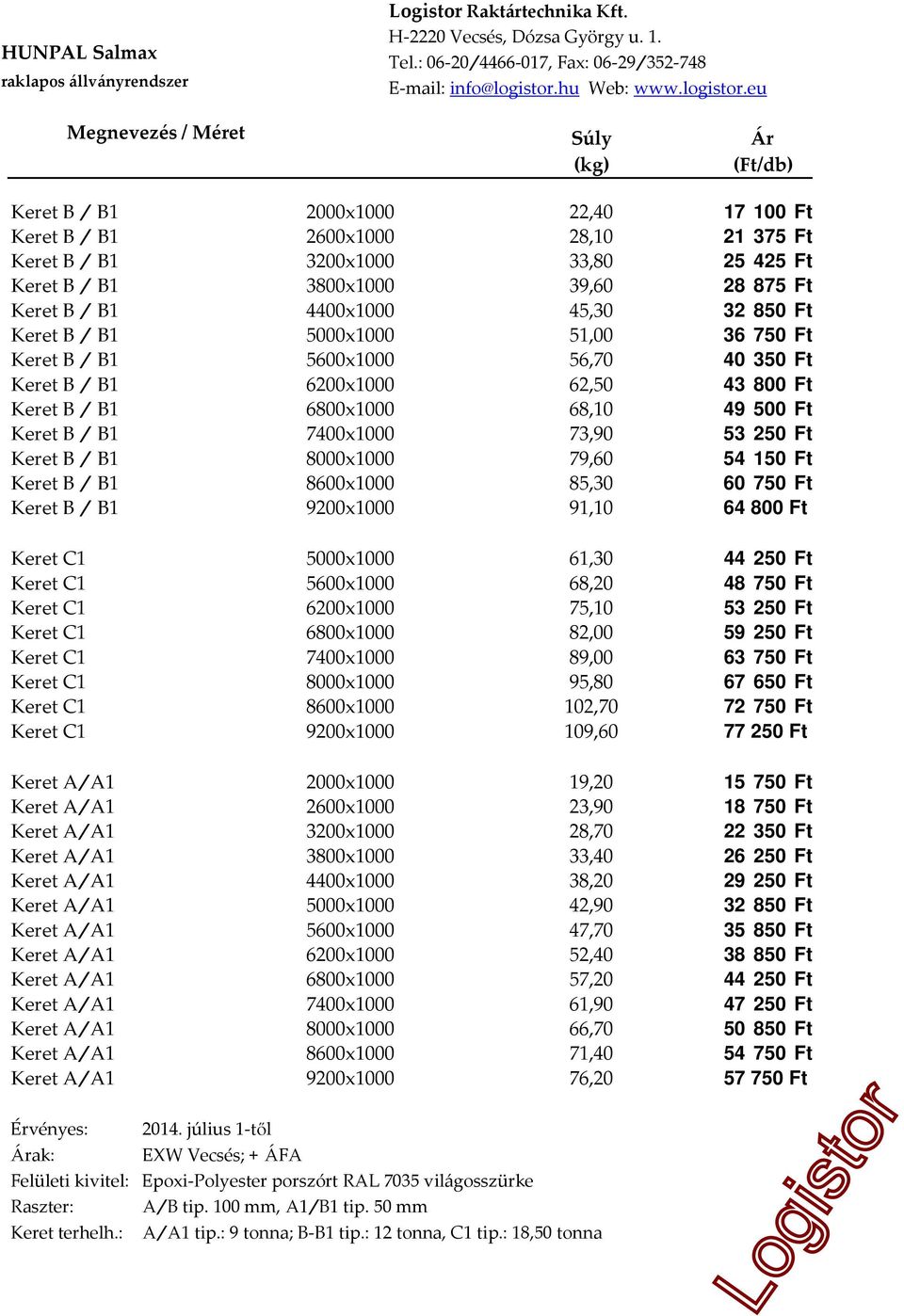 45,30 32 850 Ft Keret B / B1 5000x1000 51,00 36 750 Ft Keret B / B1 5600x1000 56,70 40 350 Ft Keret B / B1 6200x1000 62,50 43 800 Ft Keret B / B1 6800x1000 68,10 49 500 Ft Keret B / B1 7400x1000